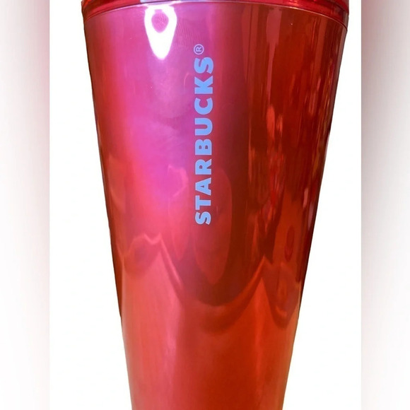 STARBUCKS Cup Tumbler Venti 24oz Shiny Ruby Red w/ Wave Pattern! Collectible NWT - Picture 3 of 6